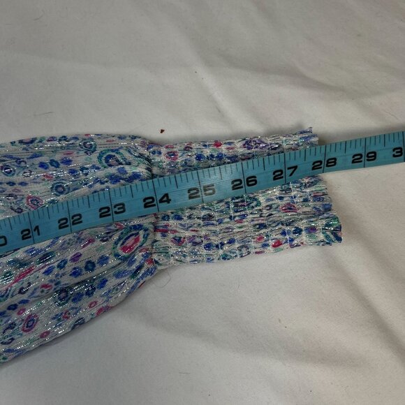 Rococo Sand Floral Lurex Chiffon Mini Dress Blue Multicolor Romantic Petite PP - Picture 12 of 14